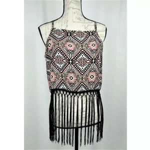 Aztec Fringed Crop Top Jr Size Large